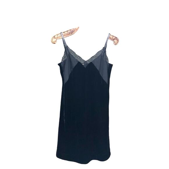 MAJE Ruiza Velvet Slip Cami Mini Dress with Lace and Leather Black '3' Large - Picture 1 of 9